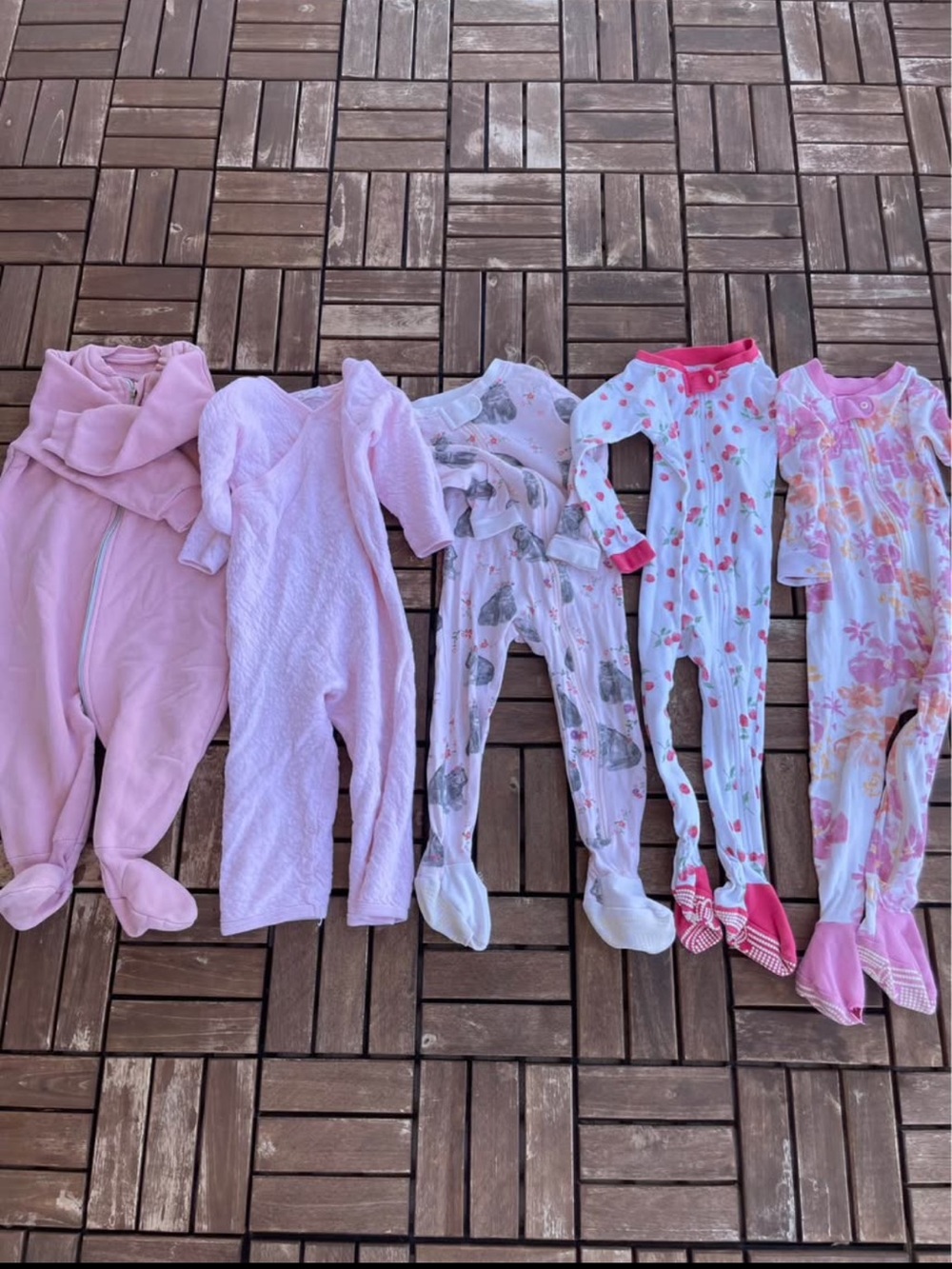 Burt's Bees Baby Pink and Floral Footed One-Piece Sleepers